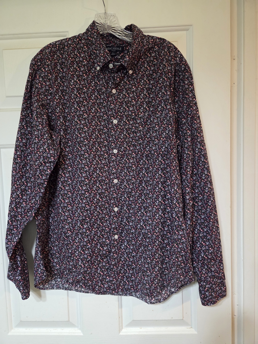 J. Crew Black Floral Button-Down Shirt with Pink Accents